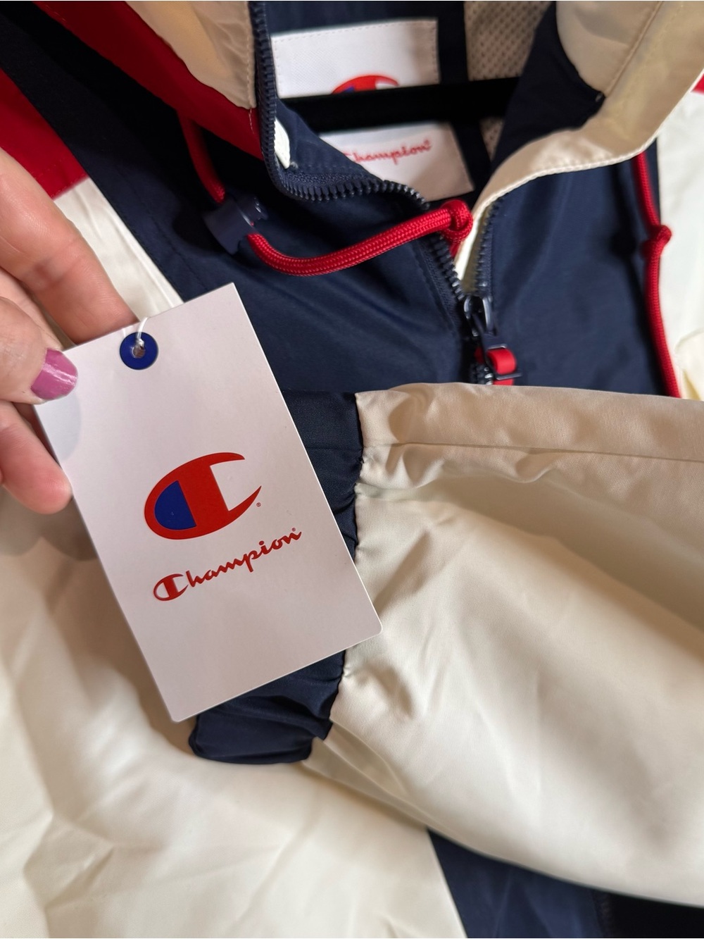 New medium womens Champion Colorblock Windbreaker Jacket - Navy/White/Red - Picture 9 of 12